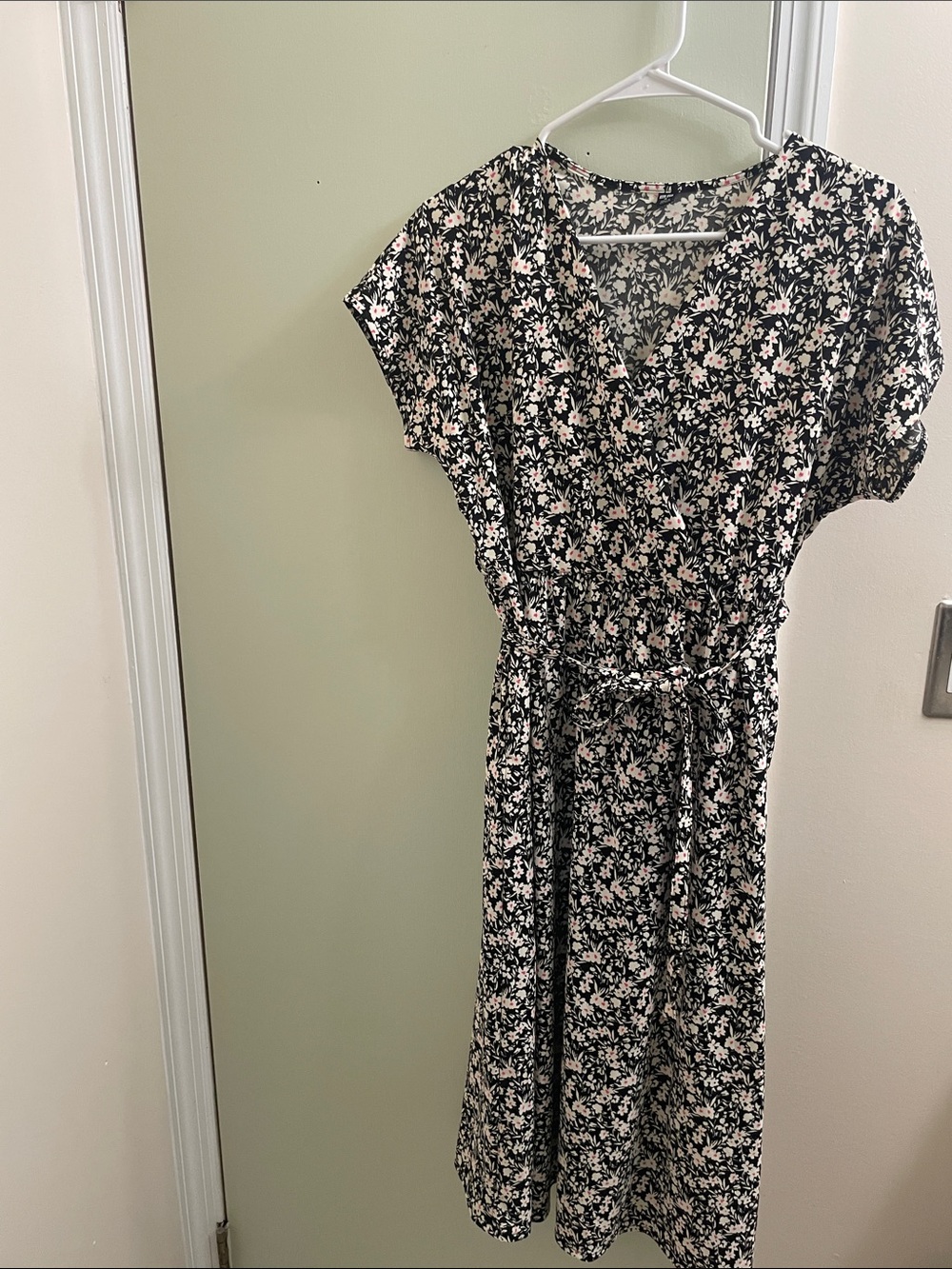 Uniqlo Black Midi Dress with Light Pink Floral Print